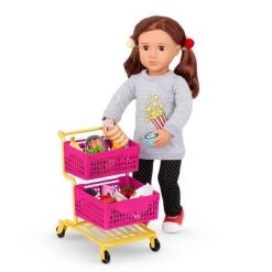 Our Generation Grocery Day Shopping Cart Pink & Yellow Accessory Set for 18" Dolls
