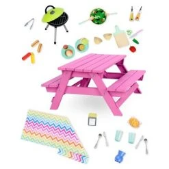 Our Generation Picnic Table Set with Play Food Accessories for 18" Dolls - Pink -Our Generation Store unnamed file 672